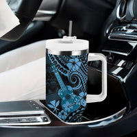 Hawaii Ukulele Tumbler With Handle Polynesian Pattern Sky Blue Version