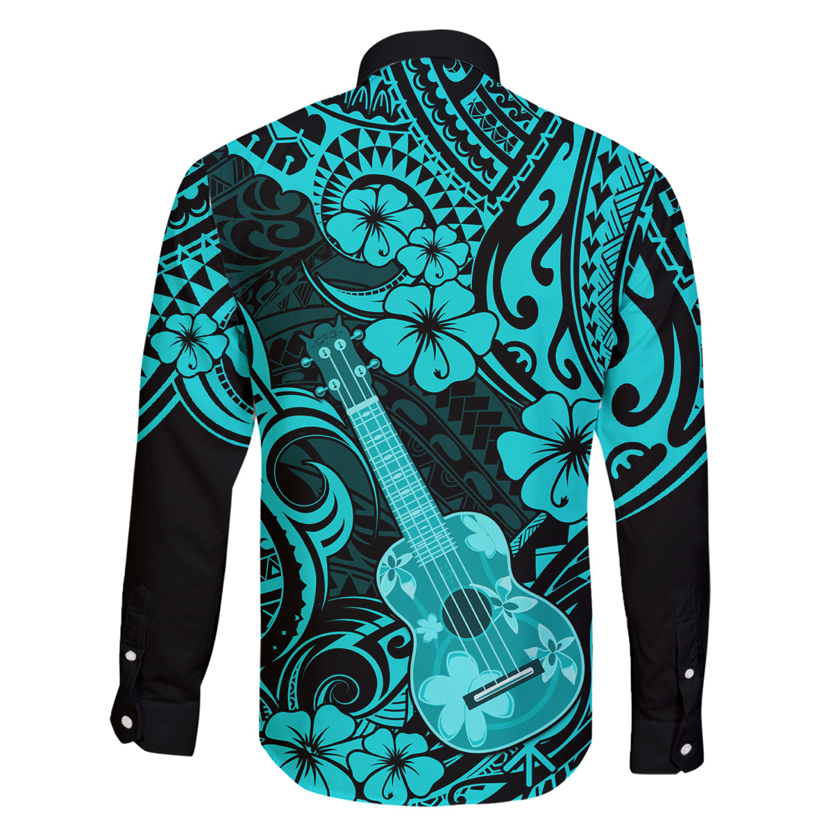 Hawaii Ukulele Family Matching Summer Maxi Dress and Hawaiian Shirt Polynesian Pattern Turquoise Version LT01 - Polynesian Pride