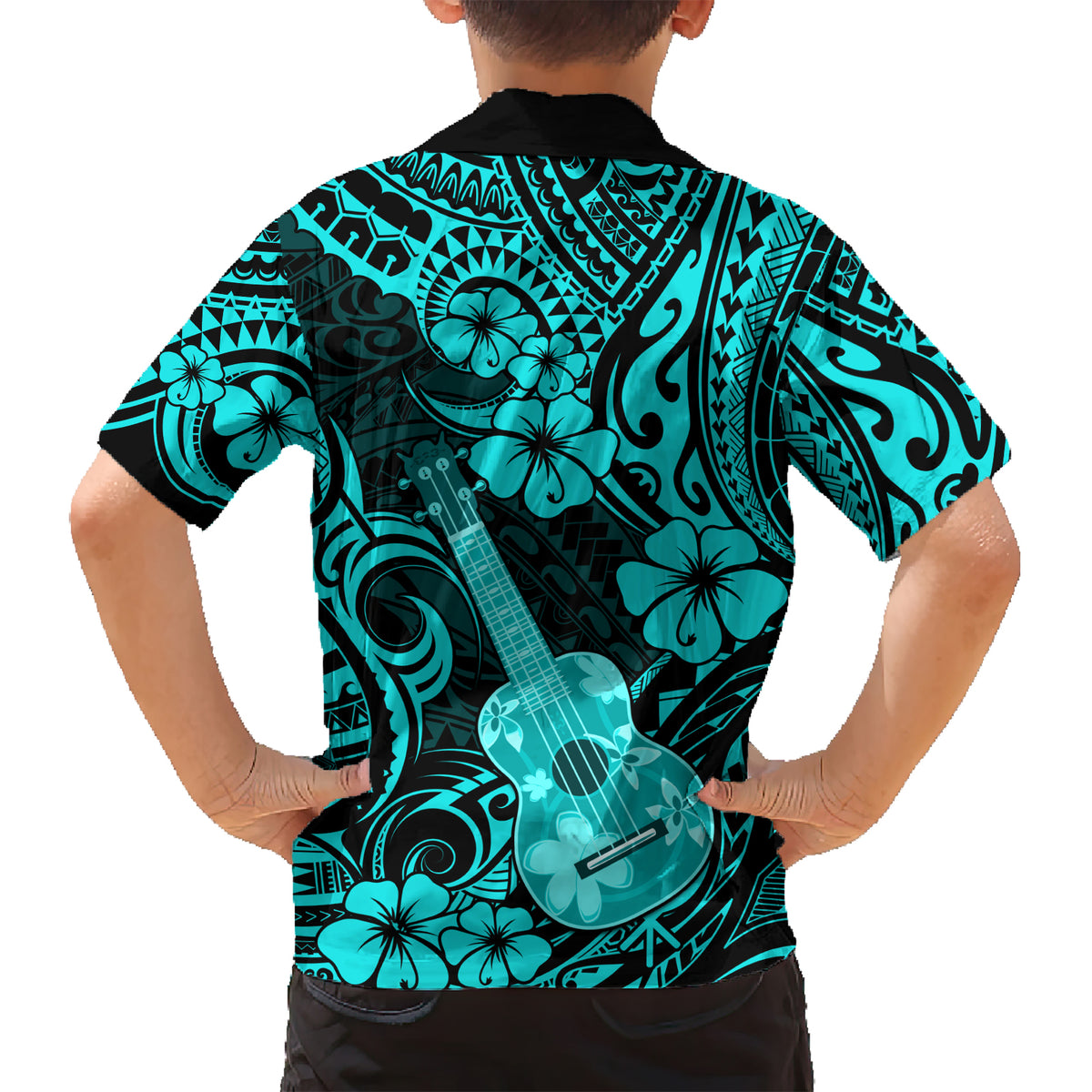 Hawaii Ukulele Kid Hawaiian Shirt Polynesian Pattern Turquoise Version LT01 - Polynesian Pride