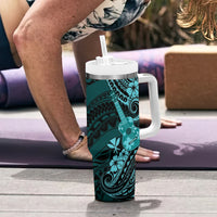 Hawaii Ukulele Tumbler With Handle Polynesian Pattern Turquoise Version