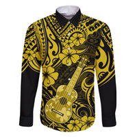 Hawaii Ukulele Family Matching Off Shoulder Long Sleeve Dress and Hawaiian Shirt Polynesian Pattern Yellow Version LT01 Dad's Shirt - Long Sleeve Yellow - Polynesian Pride