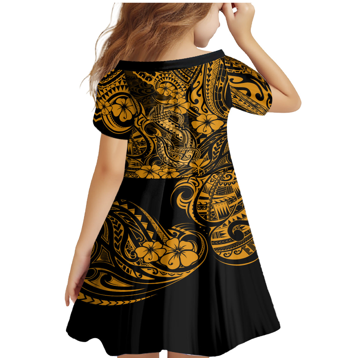 Hawaii Fish Hook Family Matching Mermaid Dress and Hawaiian Shirt Polynesian Pattern Gold Version LT01 - Polynesian Pride