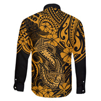 Hawaii Fish Hook Family Matching Off Shoulder Short Dress and Hawaiian Shirt Polynesian Pattern Gold Version LT01 - Polynesian Pride