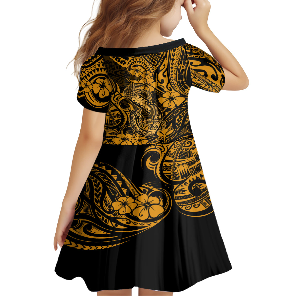 Hawaii Fish Hook Family Matching Summer Maxi Dress and Hawaiian Shirt Polynesian Pattern Gold Version LT01 - Polynesian Pride
