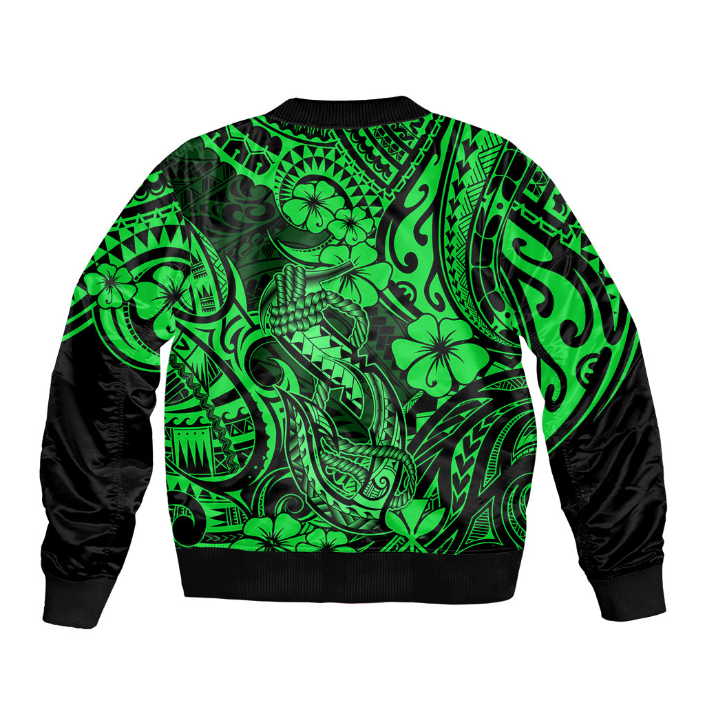 Hawaii Fish Hook Bomber Jacket Polynesian Pattern Green Version LT01 - Polynesian Pride