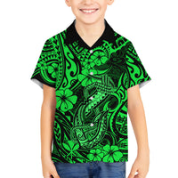 Hawaii Fish Hook Family Matching Tank Maxi Dress and Hawaiian Shirt Polynesian Pattern Green Version LT01 Son's Shirt Green - Polynesian Pride