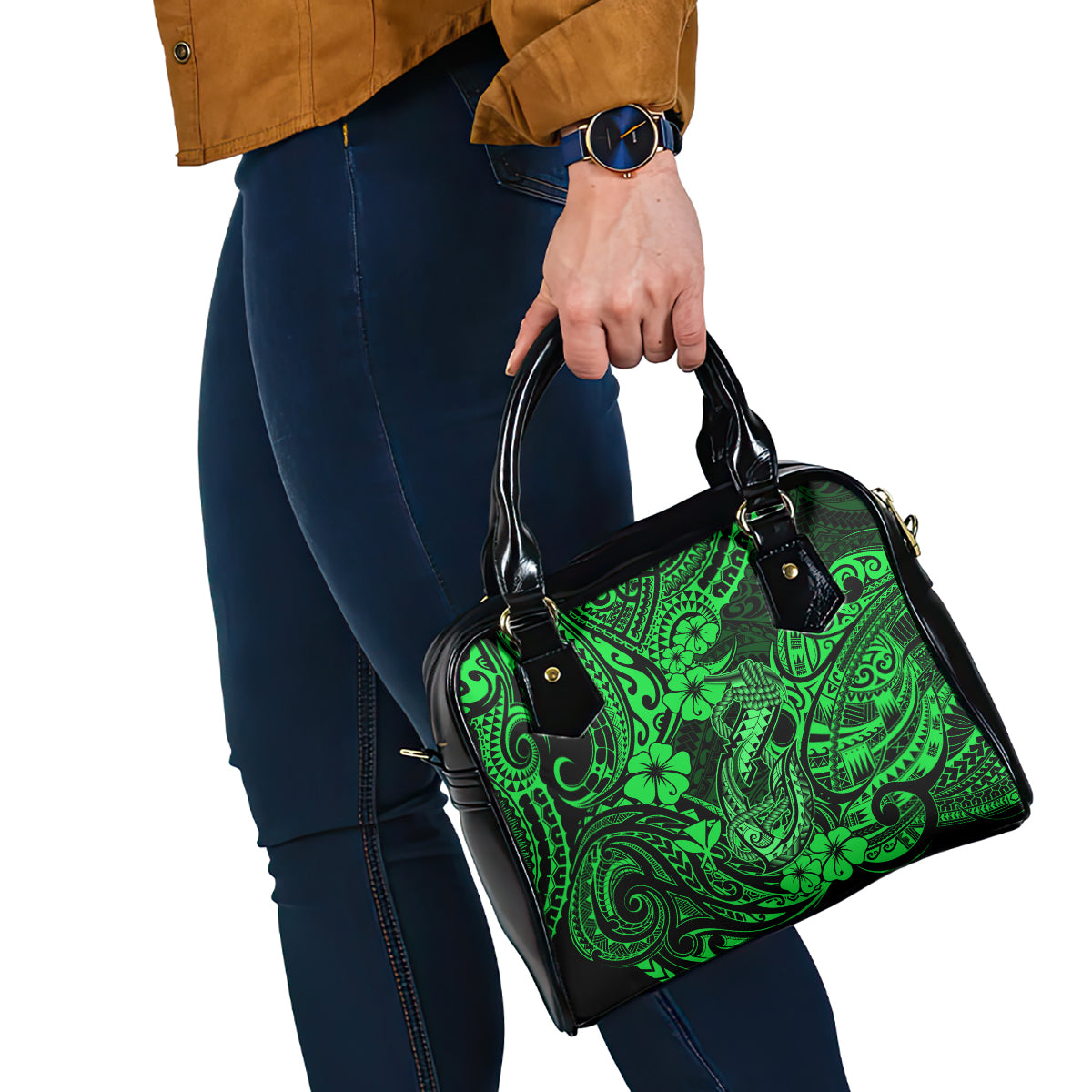 Hawaii Fish Hook Shoulder Handbag Polynesian Pattern Green Version LT01 - Polynesian Pride