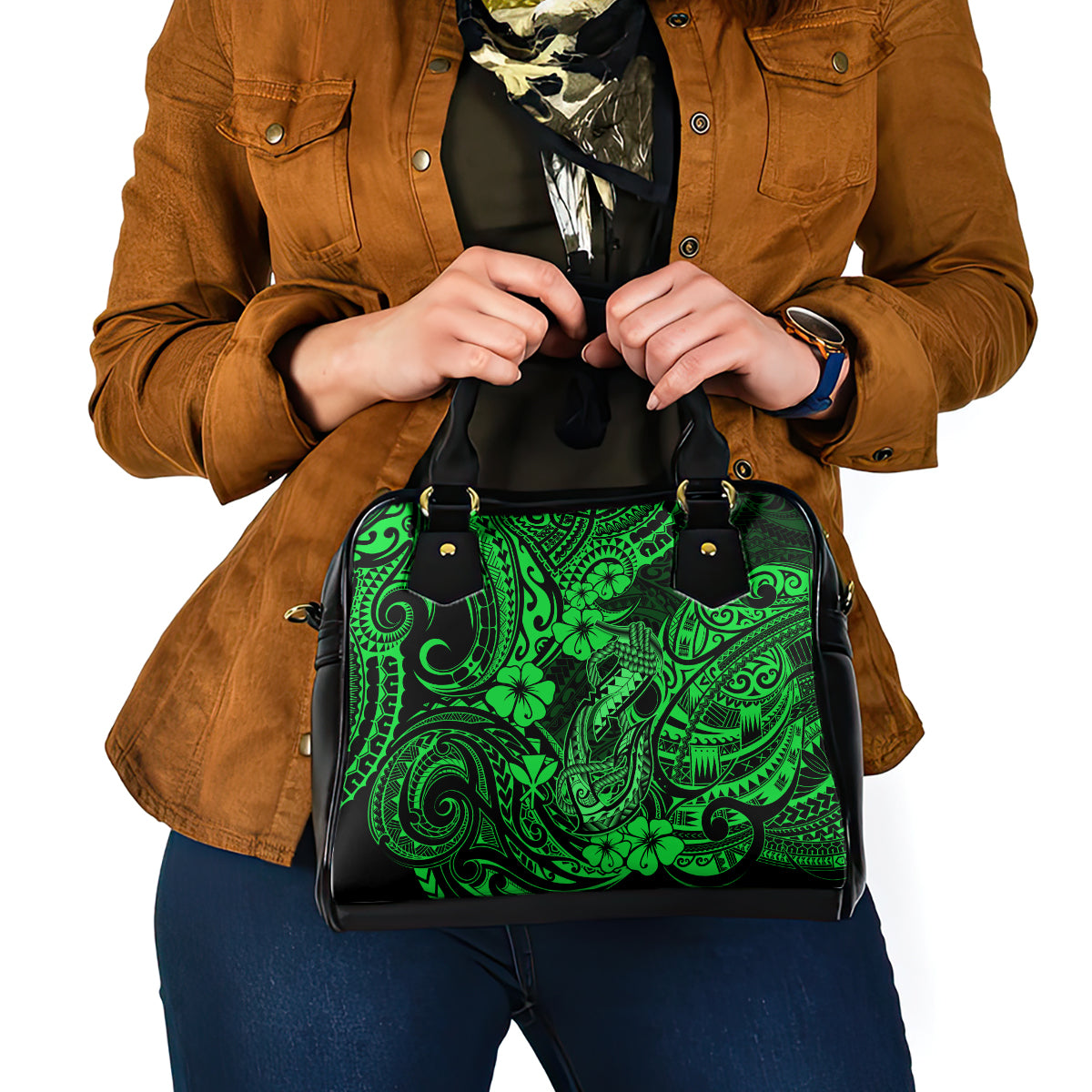 Hawaii Fish Hook Shoulder Handbag Polynesian Pattern Green Version LT01 - Polynesian Pride