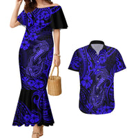 Hawaii Fish Hook Couples Matching Mermaid Dress and Hawaiian Shirt Polynesian Pattern Navy Blue Version LT01 Blue - Polynesian Pride