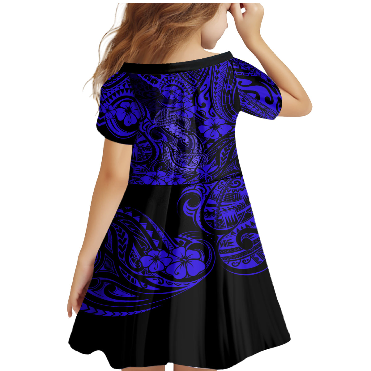 Hawaii Fish Hook Family Matching Mermaid Dress and Hawaiian Shirt Polynesian Pattern Navy Blue Version LT01 - Polynesian Pride