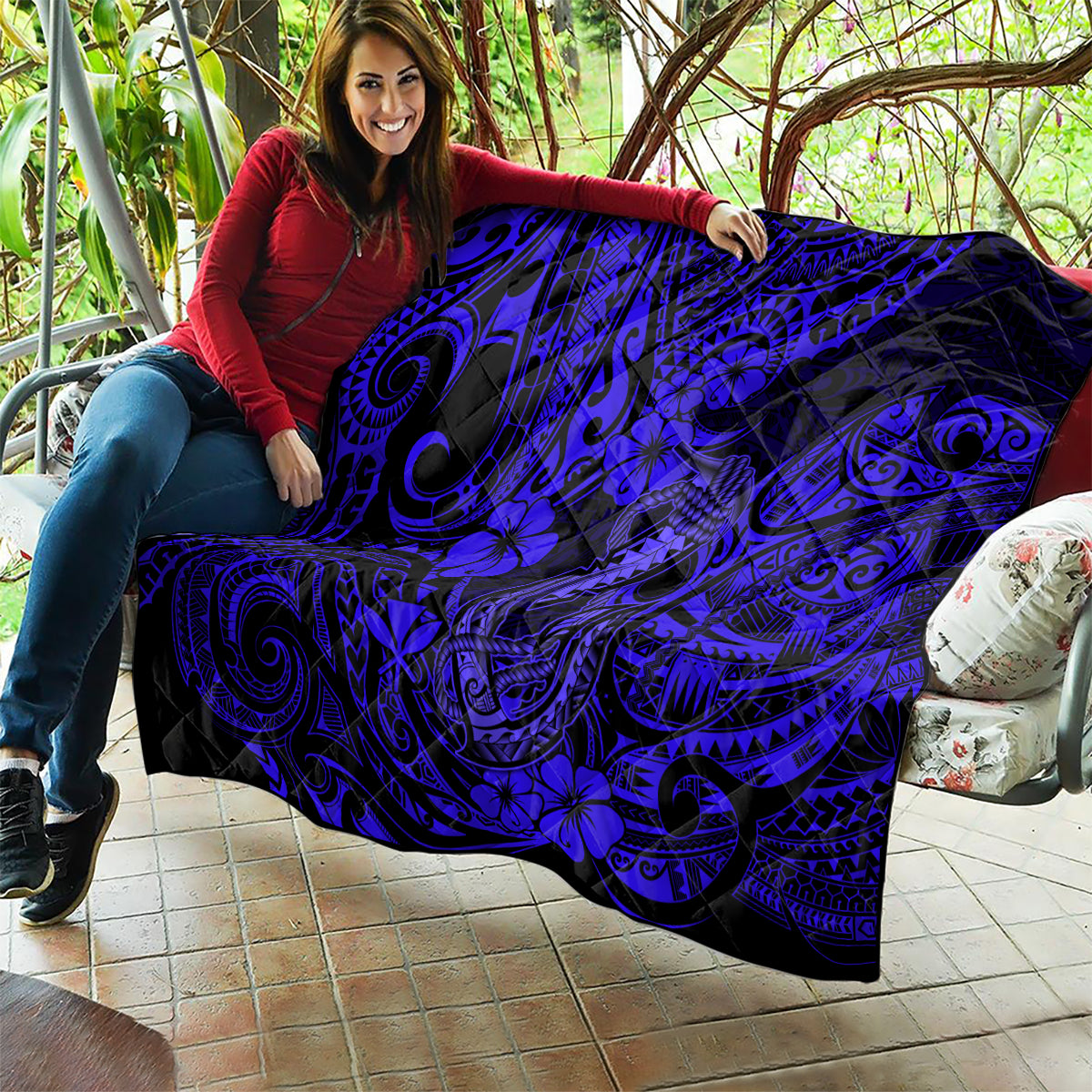 Hawaii Fish Hook Quilt Polynesian Pattern Navy Blue Version LT01 - Polynesian Pride