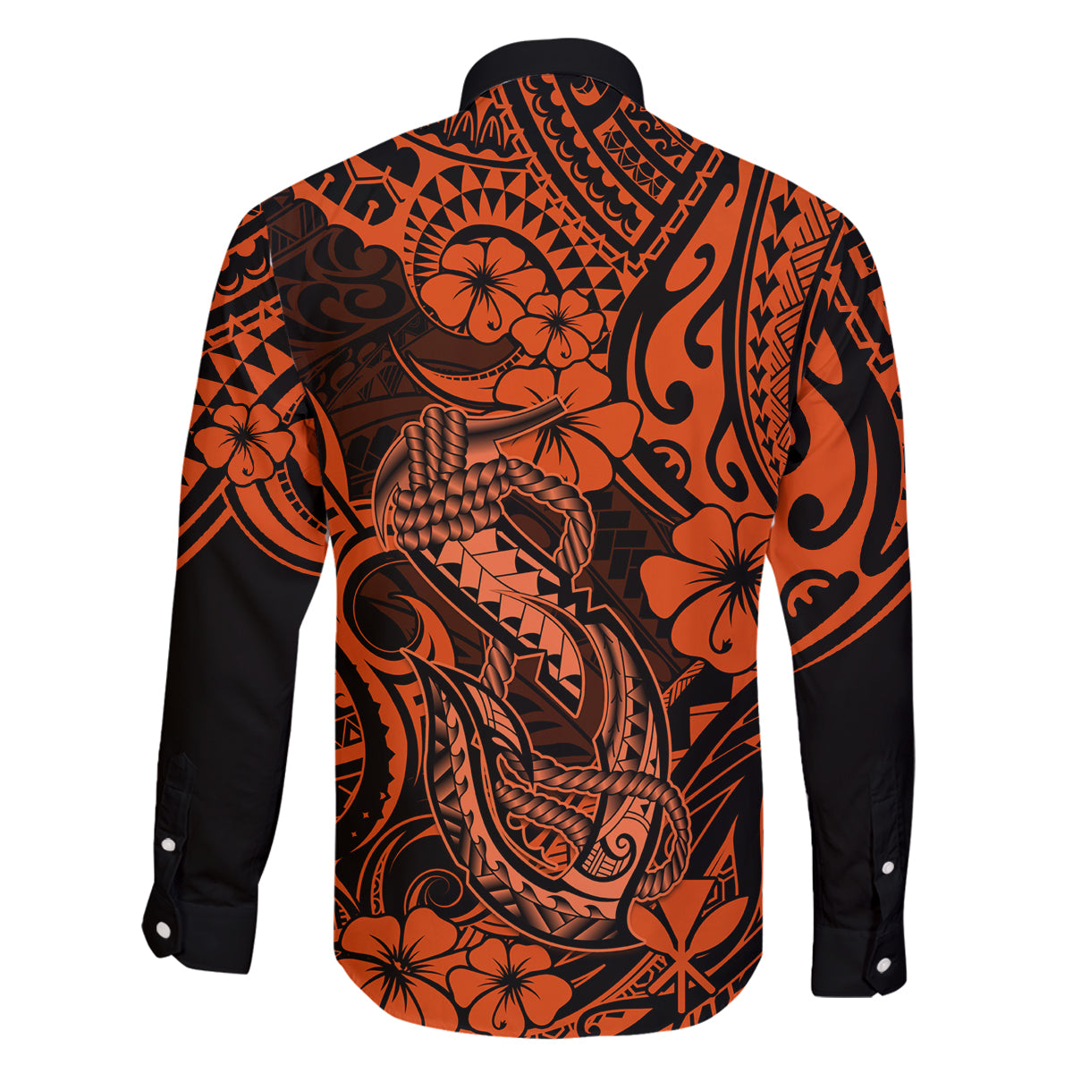Hawaii Fish Hook Family Matching Summer Maxi Dress and Hawaiian Shirt Polynesian Pattern Orange Version LT01 - Polynesian Pride