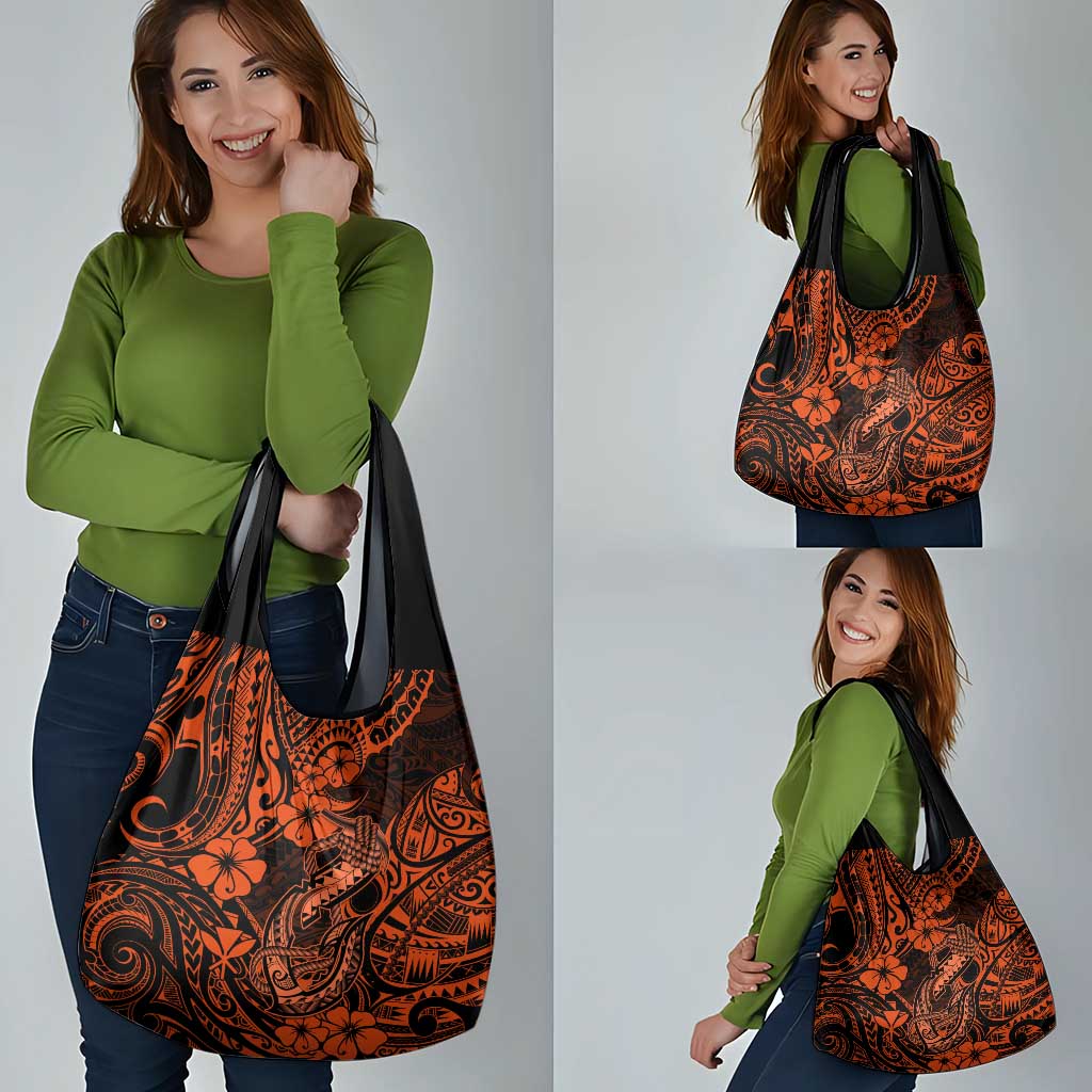 Hawaii Fish Hook Grocery Bag Polynesian Pattern Orange Version
