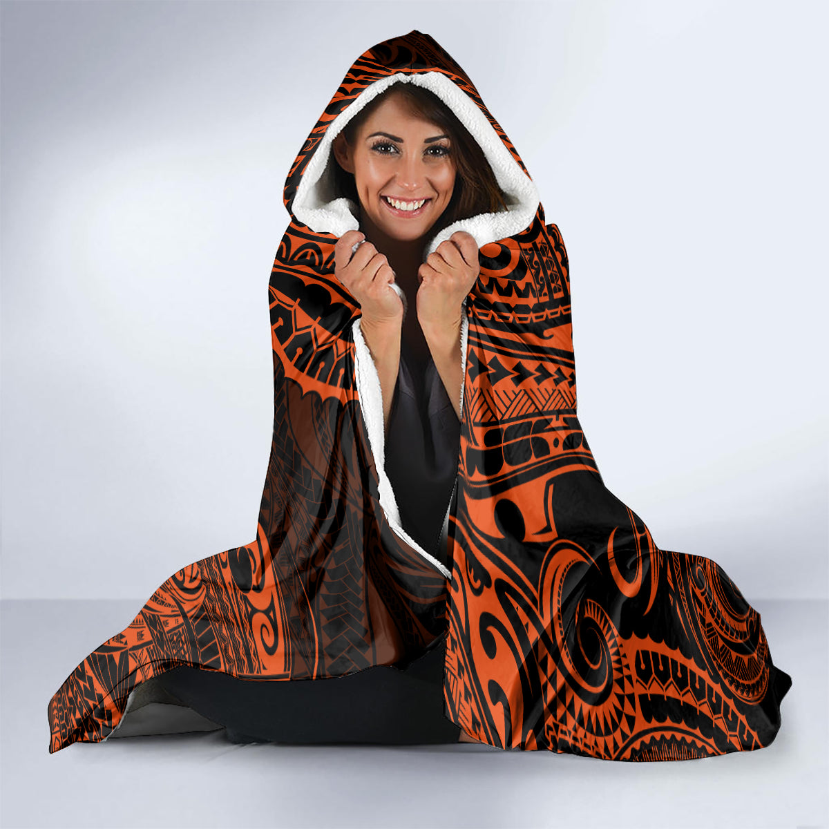 Hawaii Fish Hook Hooded Blanket Polynesian Pattern Orange Version LT01