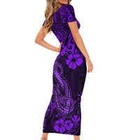 Hawaii Fish Hook Short Sleeve Bodycon Dress Hibiscus Hawaii Tribal Tattoo Purple Version LT01 - Polynesian Pride