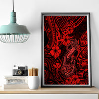 Hawaii Fish Hook Canvas Wall Art Hibiscus Hawaii Tribal Tattoo Red Version LT01 - Polynesian Pride