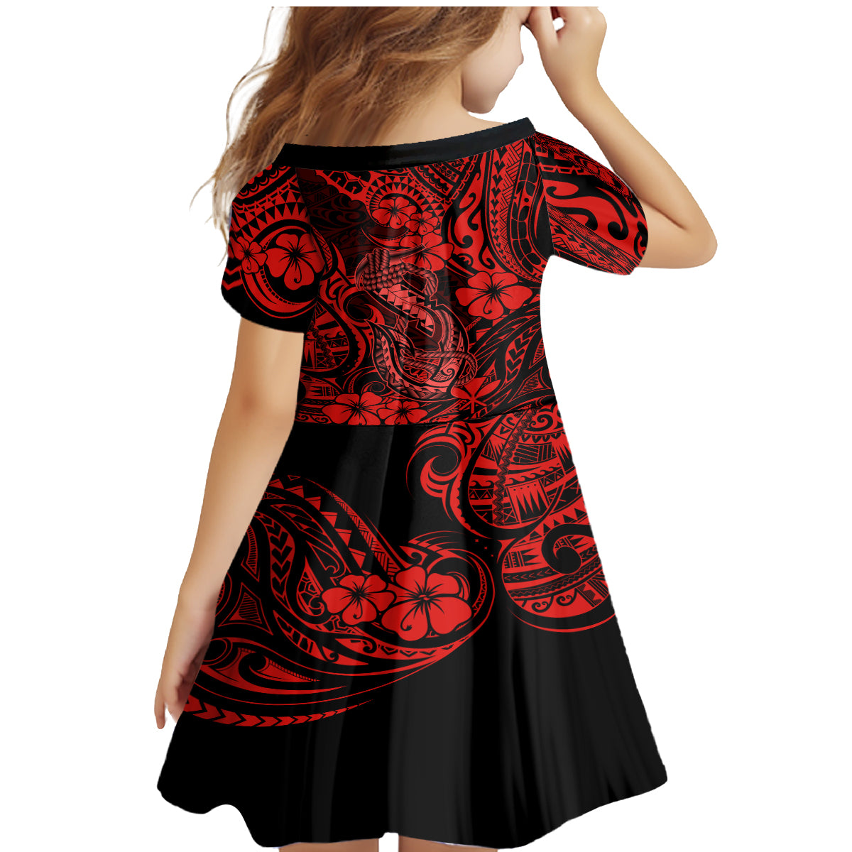 Hawaii Fish Hook Family Matching Mermaid Dress and Hawaiian Shirt Hibiscus Hawaii Tribal Tattoo Red Version LT01 - Polynesian Pride