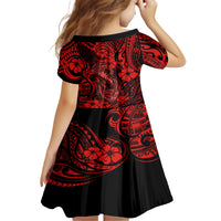 Hawaii Fish Hook Family Matching Off Shoulder Short Dress and Hawaiian Shirt Hibiscus Hawaii Tribal Tattoo Red Version LT01 - Polynesian Pride