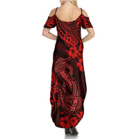 Hawaii Fish Hook Summer Maxi Dress Hibiscus Hawaii Tribal Tattoo Red Version LT01 - Polynesian Pride
