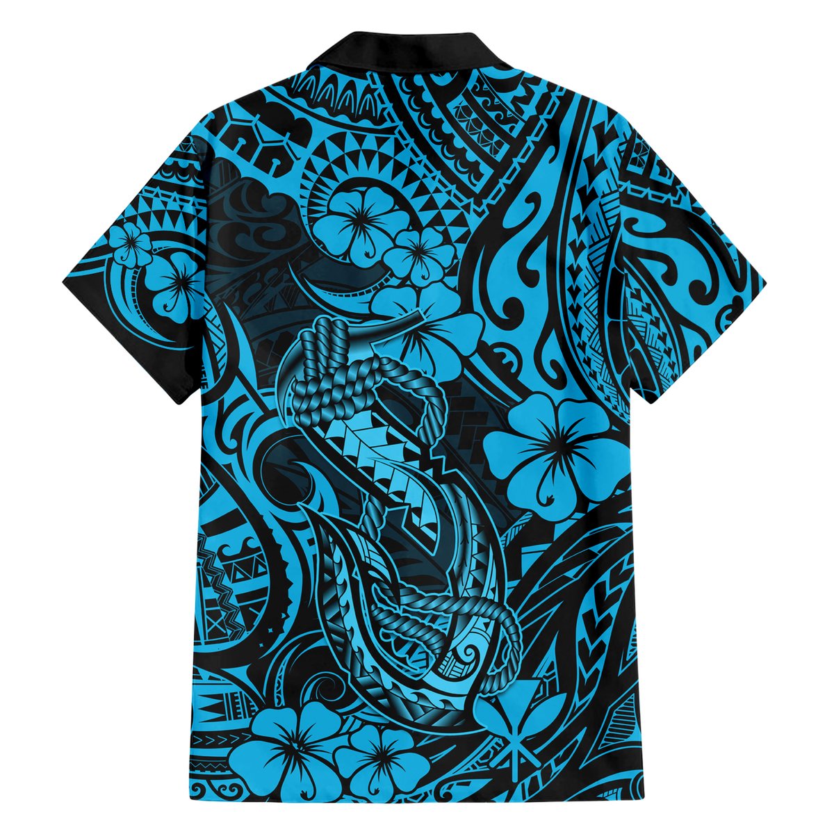 Hawaii Fish Hook Hawaiian Shirt Hibiscus Hawaii Tribal Tattoo Sky Blue Version LT01 - Polynesian Pride