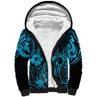 Hawaii Fish Hook Sherpa Hoodie Hibiscus Hawaii Tribal Tattoo Sky Blue Version LT01 Unisex Blue - Polynesian Pride
