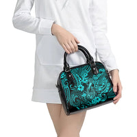 Hawaii Fish Hook Shoulder Handbag Hibiscus Hawaii Tribal Tattoo Turquoise Version LT01 - Polynesian Pride