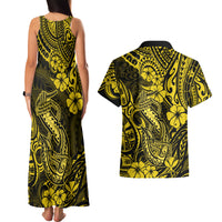 Hawaii Fish Hook Couples Matching Tank Maxi Dress and Hawaiian Shirt Hibiscus Hawaii Tribal Tattoo Yellow Version LT01 - Polynesian Pride