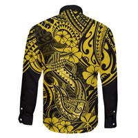 Hawaii Fish Hook Family Matching Summer Maxi Dress and Hawaiian Shirt Hibiscus Hawaii Tribal Tattoo Yellow Version LT01 - Polynesian Pride
