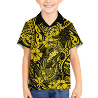 Hawaii Fish Hook Family Matching Summer Maxi Dress and Hawaiian Shirt Hibiscus Hawaii Tribal Tattoo Yellow Version LT01 Son's Shirt Yellow - Polynesian Pride