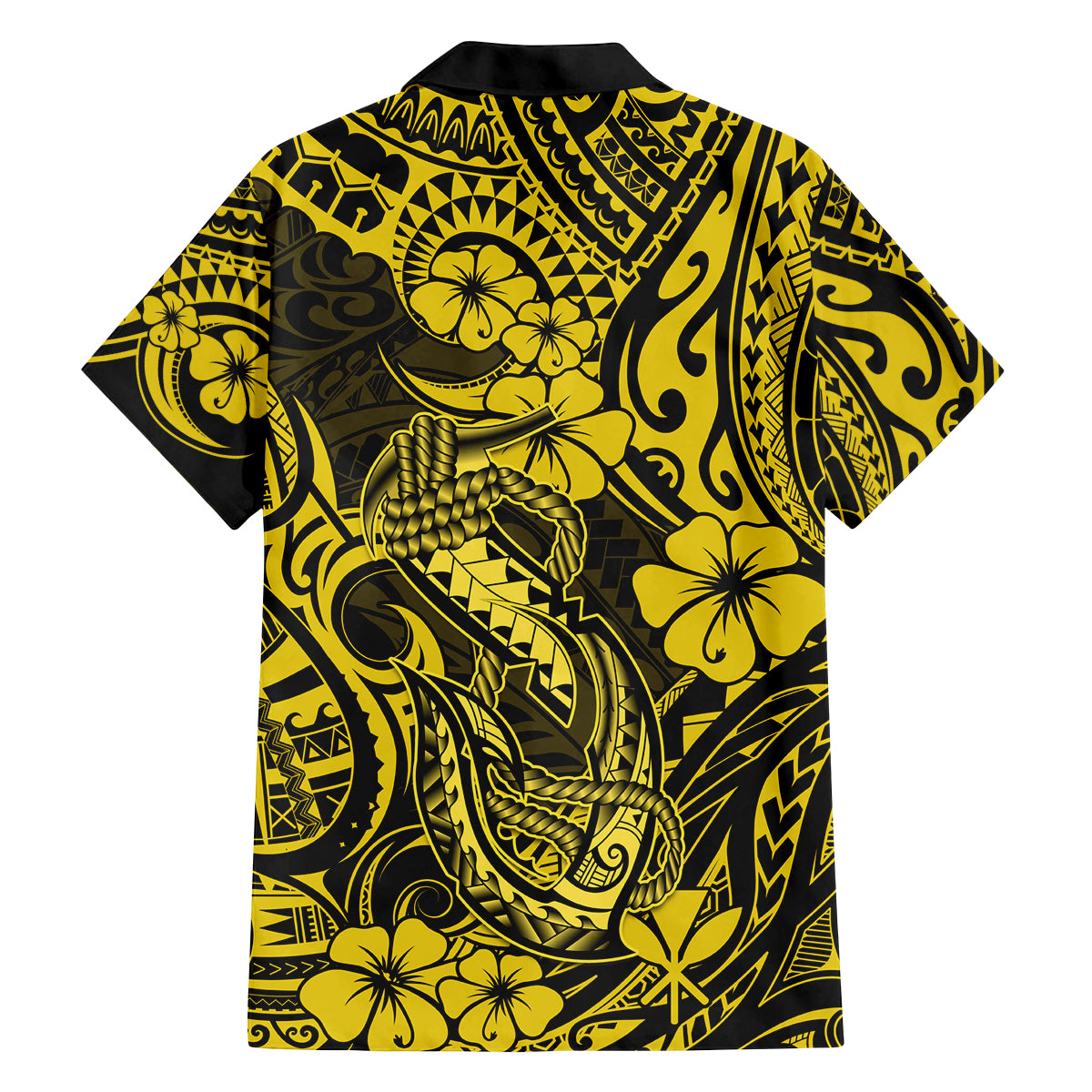 Hawaii Fish Hook Family Matching Tank Maxi Dress and Hawaiian Shirt Hibiscus Hawaii Tribal Tattoo Yellow Version LT01 - Polynesian Pride