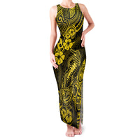 Hawaii Fish Hook Family Matching Tank Maxi Dress and Hawaiian Shirt Hibiscus Hawaii Tribal Tattoo Yellow Version LT01 Mom's Dress Yellow - Polynesian Pride