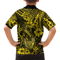 Hawaii Fish Hook Kid Hawaiian Shirt Hibiscus Hawaii Tribal Tattoo Yellow Version LT01 - Polynesian Pride