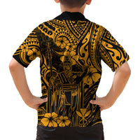 Hawaii King Kamehameha Family Matching Short Sleeve Bodycon Dress and Hawaiian Shirt Polynesian Pattern Gold Version LT01 - Polynesian Pride