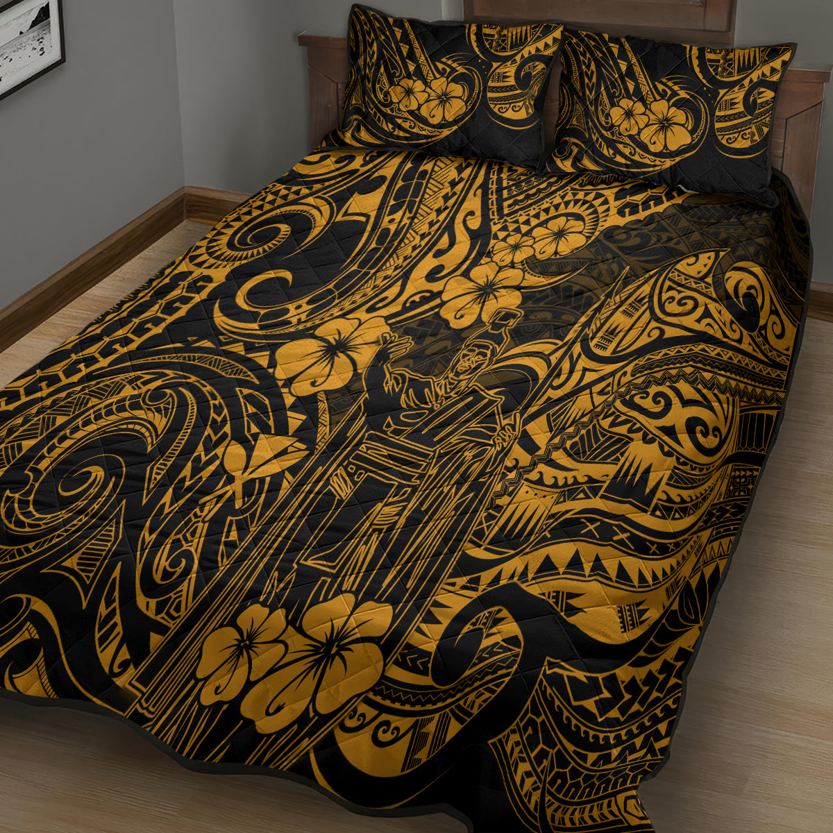 Hawaii King Kamehameha Quilt Bed Set Polynesian Pattern Gold Version LT01 - Polynesian Pride