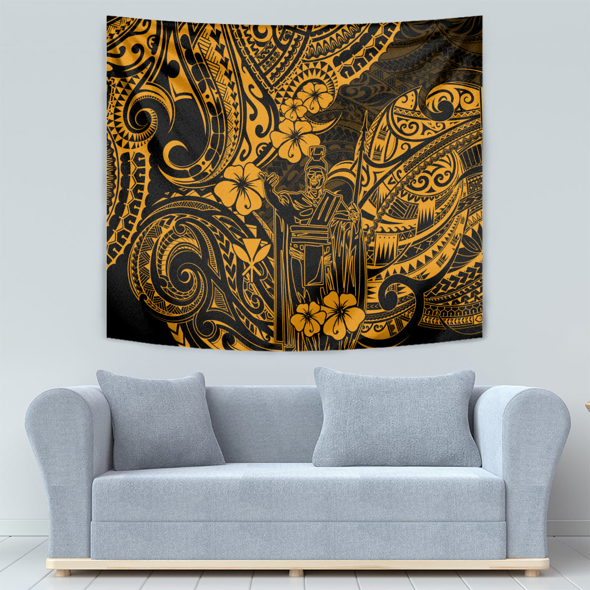 Hawaii King Kamehameha Tapestry Polynesian Pattern Gold Version LT01 - Polynesian Pride