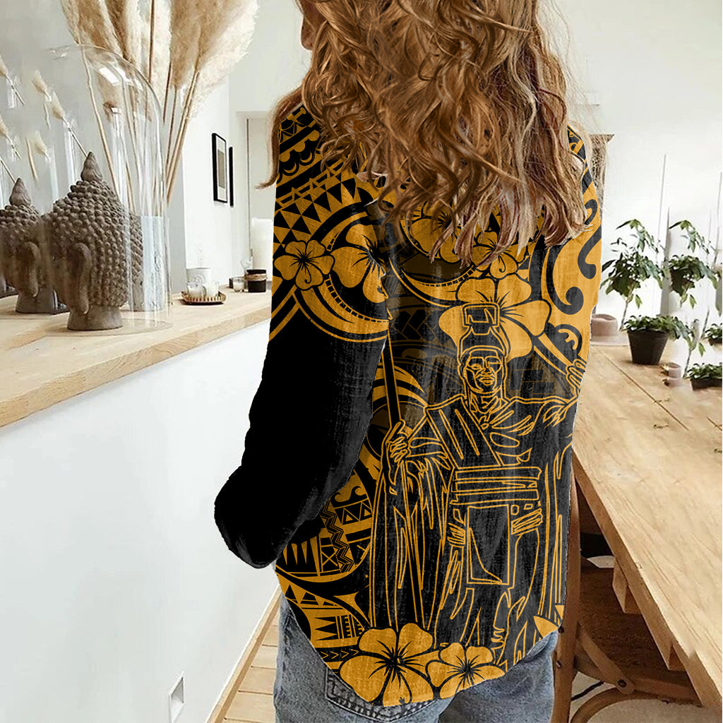 Hawaii King Kamehameha Women Casual Shirt Polynesian Pattern Gold Version LT01 - Polynesian Pride