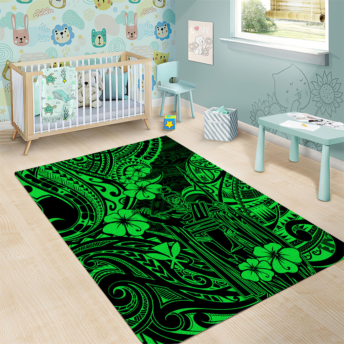 Hawaii King Kamehameha Area Rug Polynesian Pattern Green Version LT01 - Polynesian Pride