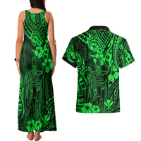 Hawaii King Kamehameha Couples Matching Tank Maxi Dress and Hawaiian Shirt Polynesian Pattern Green Version LT01 - Polynesian Pride