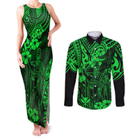 Hawaii King Kamehameha Couples Matching Tank Maxi Dress and Long Sleeve Button Shirts Polynesian Pattern Green Version LT01 Green - Polynesian Pride