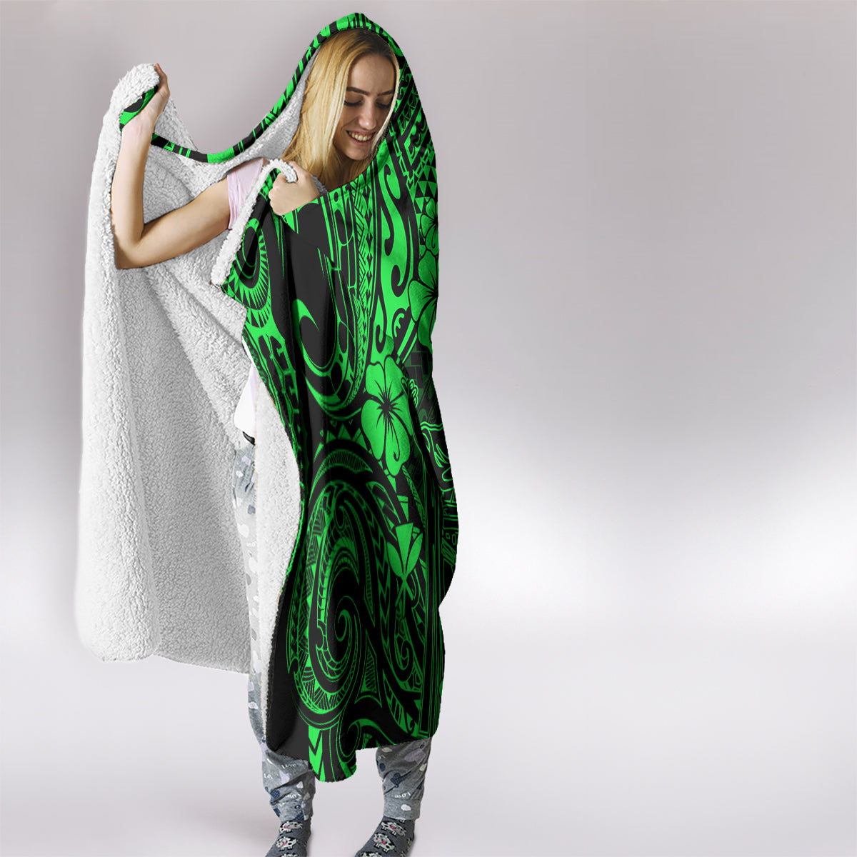 Hawaii King Kamehameha Hooded Blanket Polynesian Pattern Green Version LT01 - Polynesian Pride