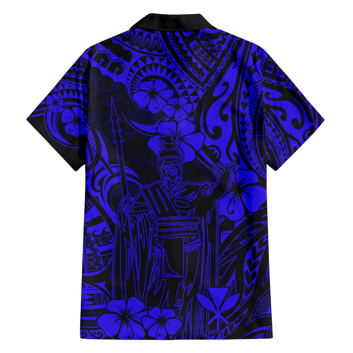 Hawaii King Kamehameha Family Matching Off Shoulder Long Sleeve Dress and Hawaiian Shirt Polynesian Pattern Navy Blue Version LT01 - Polynesian Pride
