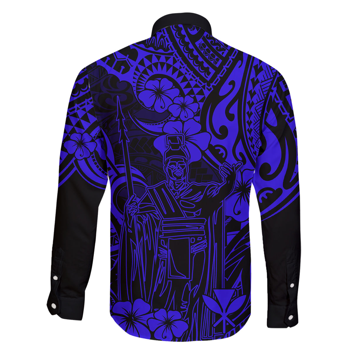 Hawaii King Kamehameha Family Matching Off Shoulder Maxi Dress and Hawaiian Shirt Polynesian Pattern Navy Blue Version LT01 - Polynesian Pride