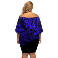 Hawaii King Kamehameha Family Matching Off Shoulder Short Dress and Hawaiian Shirt Polynesian Pattern Navy Blue Version LT01 - Polynesian Pride