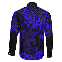 Hawaii King Kamehameha Family Matching Short Sleeve Bodycon Dress and Hawaiian Shirt Polynesian Pattern Navy Blue Version LT01 - Polynesian Pride