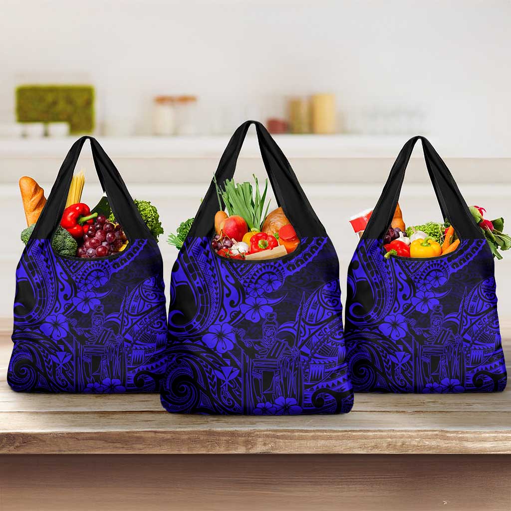 Hawaii King Kamehameha Grocery Bag Polynesian Pattern Navy Blue Version
