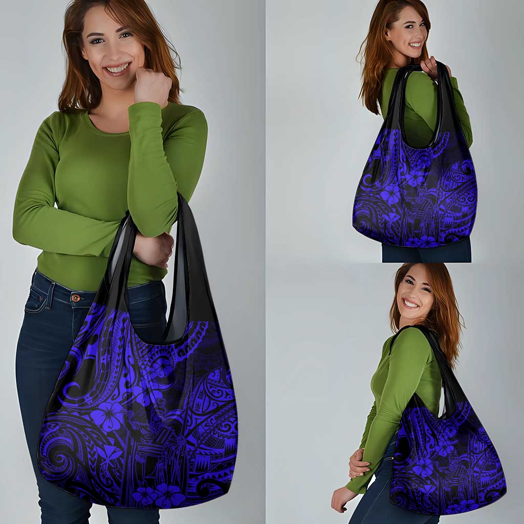 Hawaii King Kamehameha Grocery Bag Polynesian Pattern Navy Blue Version