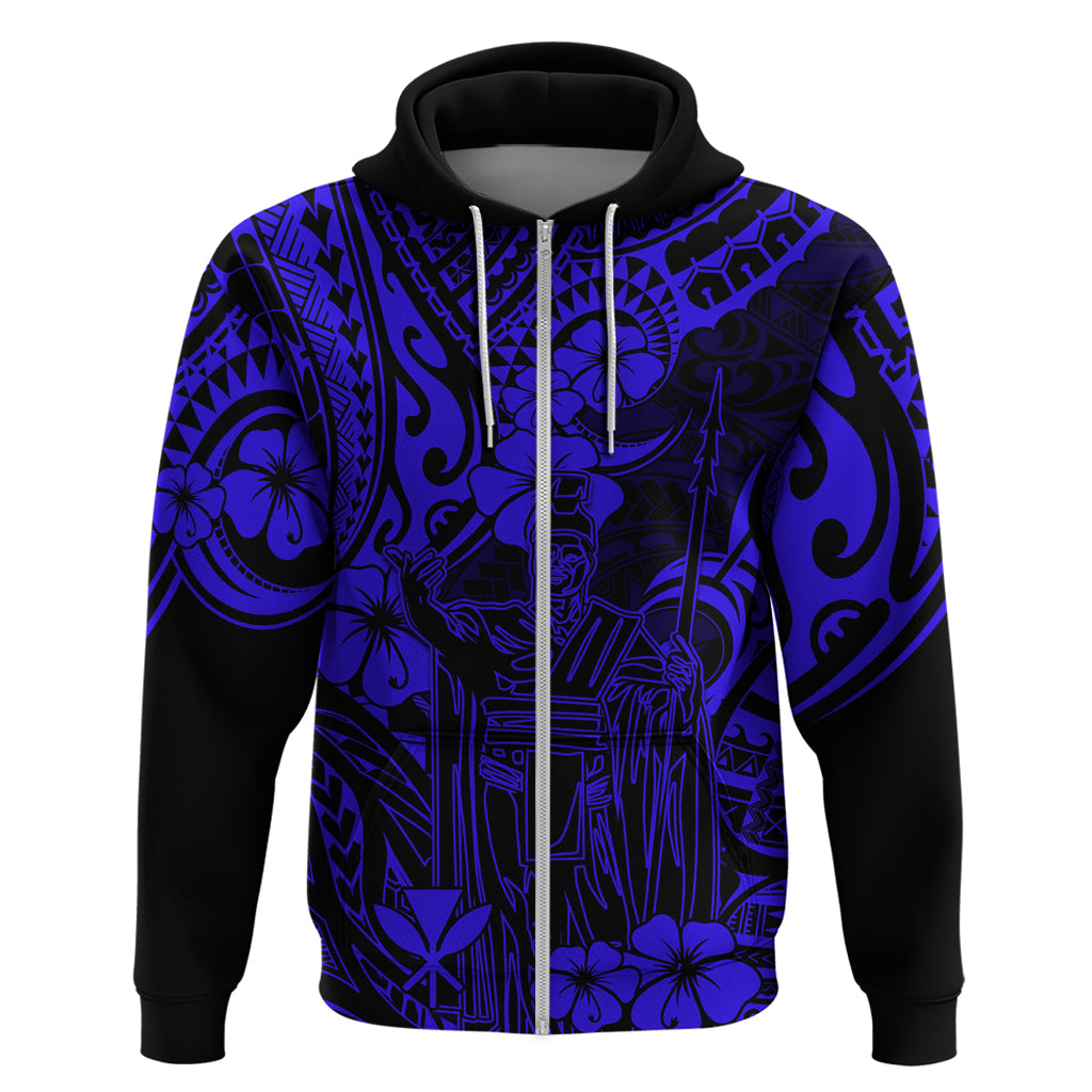 Hawaii King Kamehameha Hoodie Polynesian Pattern Navy Blue Version LT01 Zip Hoodie Blue - Polynesian Pride