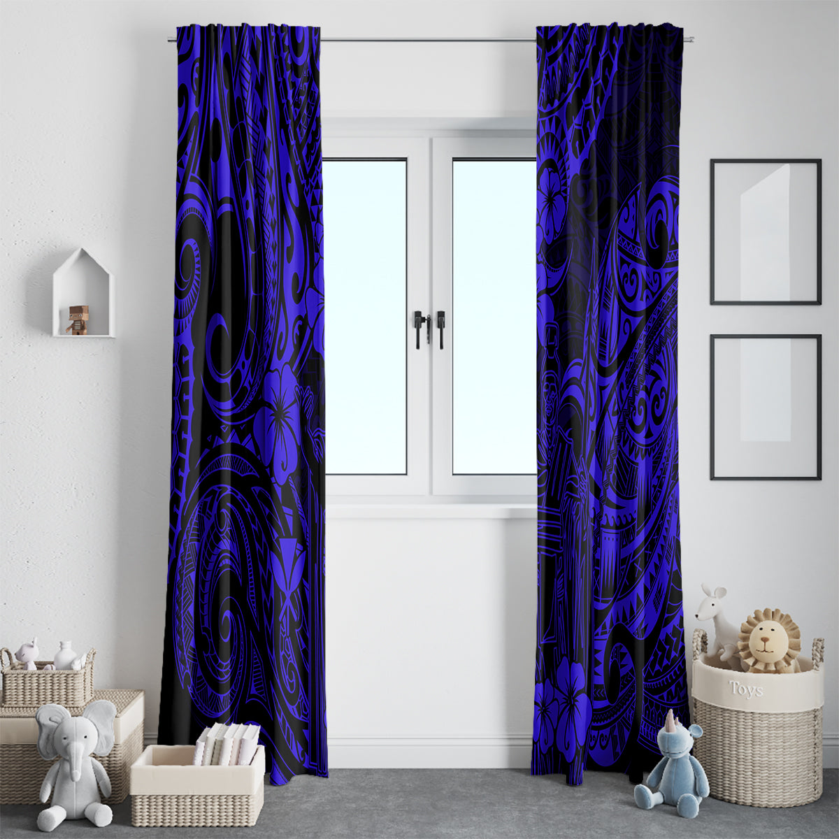 Hawaii King Kamehameha Window Curtain Polynesian Pattern Navy Blue Version LT01 - Polynesian Pride