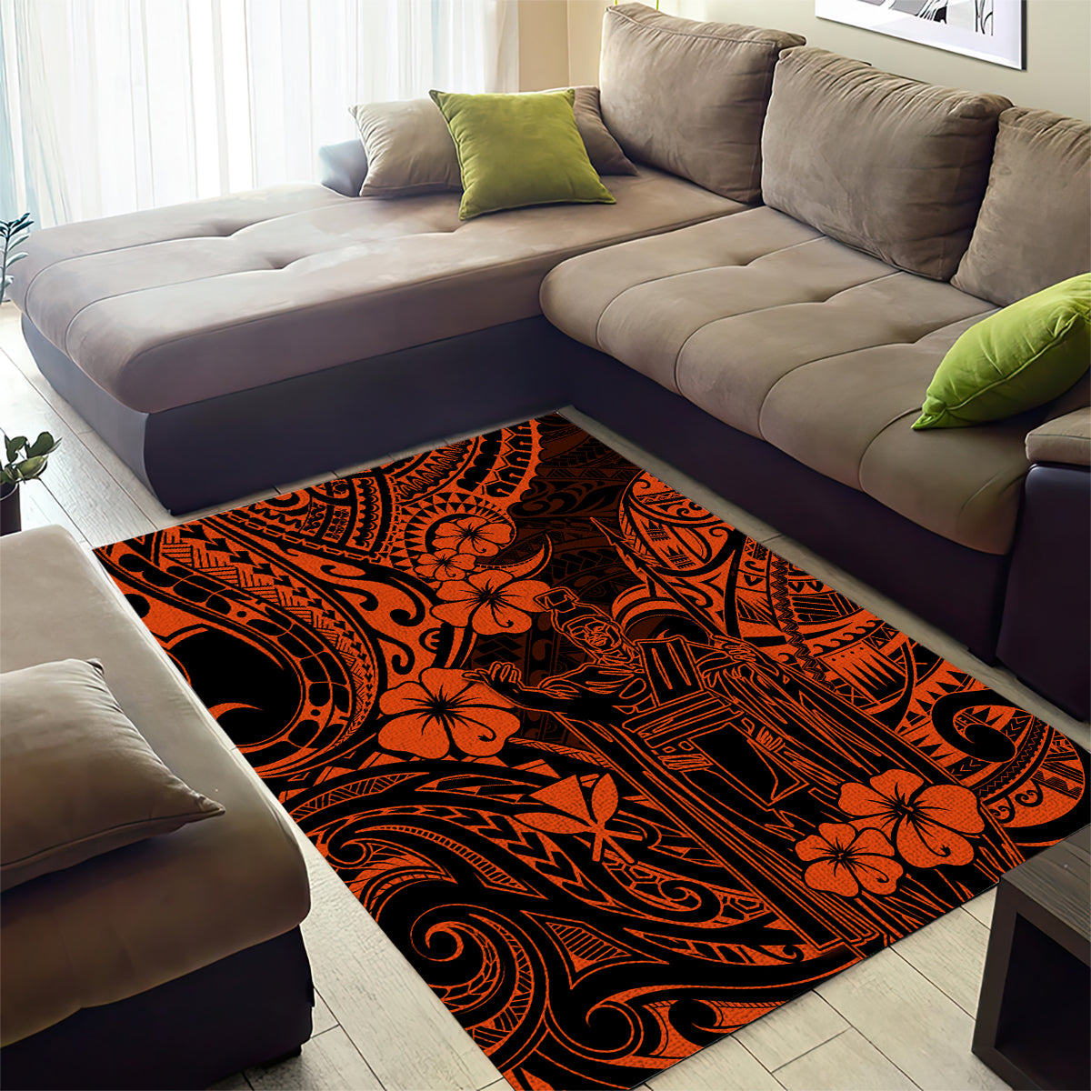 Hawaii King Kamehameha Area Rug Polynesian Pattern Orange Version LT01 - Polynesian Pride