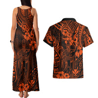Hawaii King Kamehameha Couples Matching Tank Maxi Dress and Hawaiian Shirt Polynesian Pattern Orange Version LT01 - Polynesian Pride